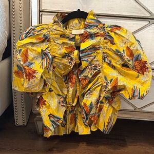 Vibrant Yellow Floral Puff Sleeve Blouse